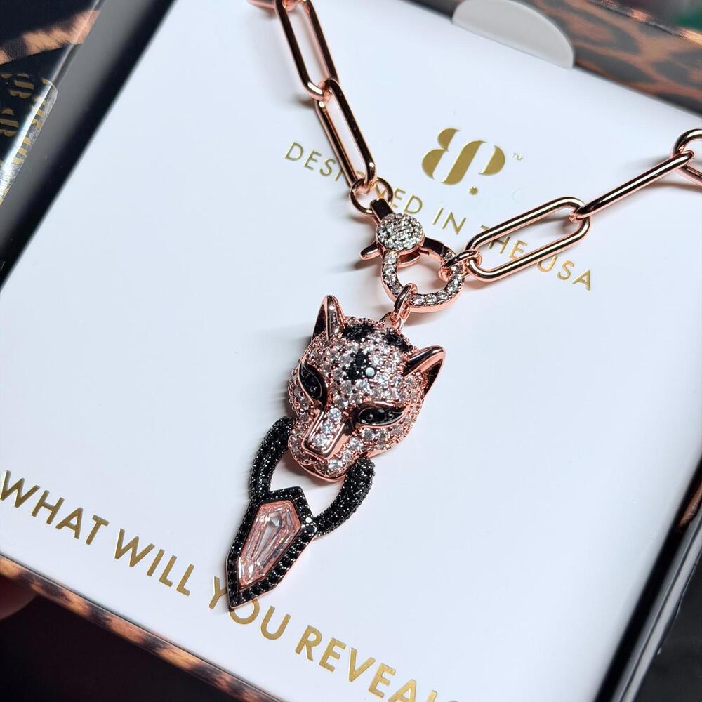 Bomb Party UNTAMED Necklace Jag Jaguar "Silent Roar" Black Onyx on Rose Gold